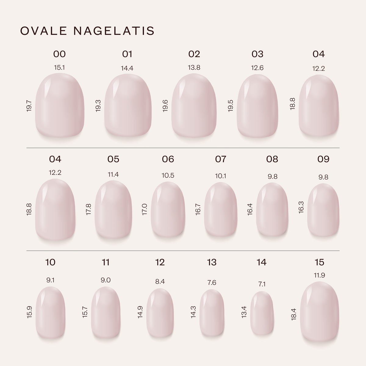 Nagelati Größentabelle für ovale Press-on Nägel